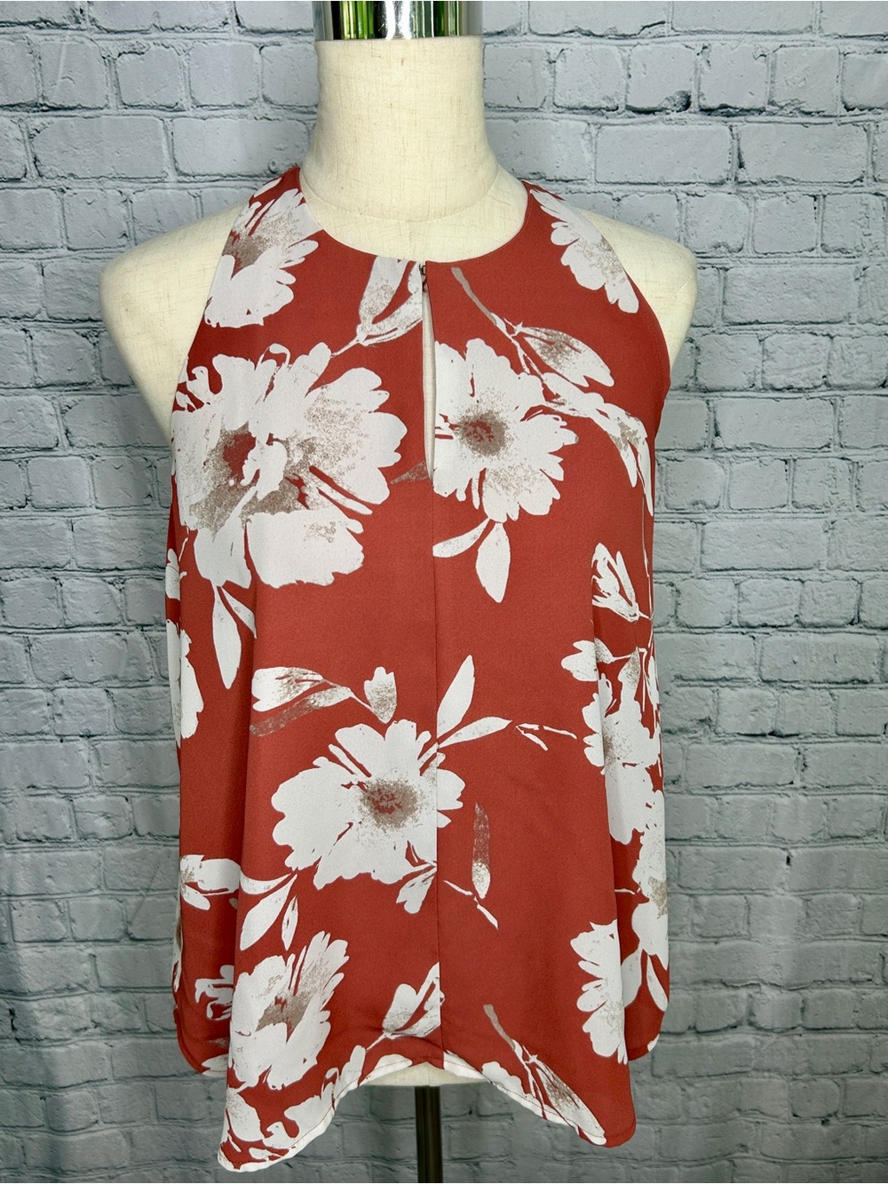 Ann Taylor LOFT Rust and White Floral Halter Tank